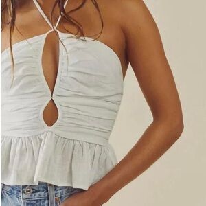 NEW Free People Dandelion White Keyhole peplum Women's Halter Top in White Large
